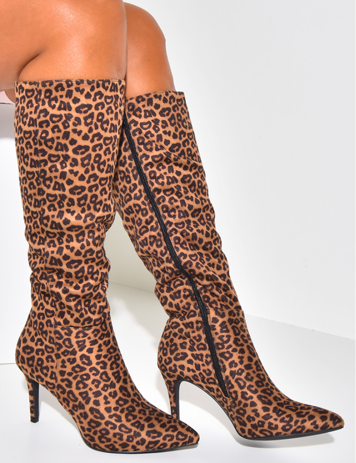 Leopard print suede boots