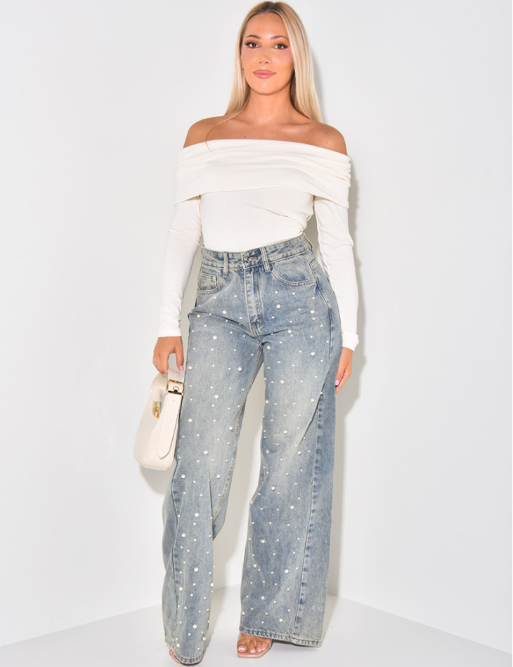 Beaded straight-leg jeans