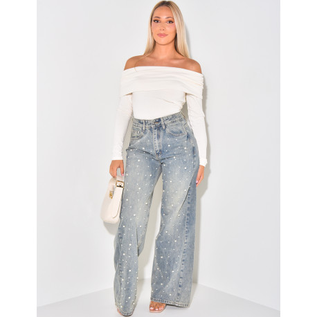 Beaded straight-leg jeans