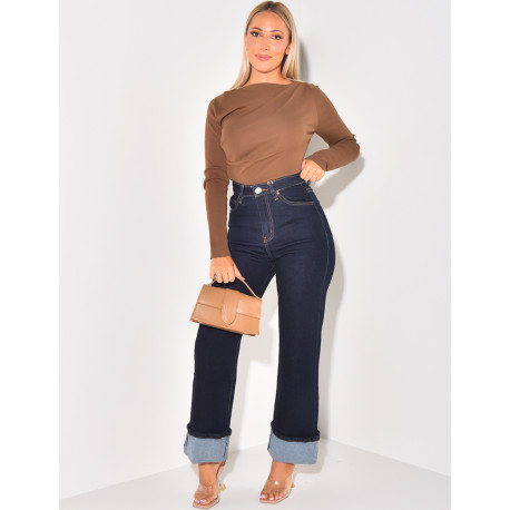 Jeans bleu brut stretchy à revers