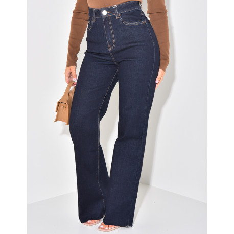 Jeans mit hoher Taille, gerader Schnitt, rohblau