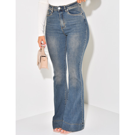 Vintage wash stretchy flare jeans