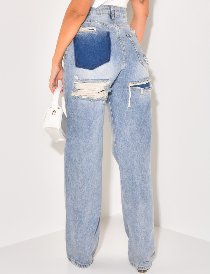 High-waisted stretchy jeans with destroy effect