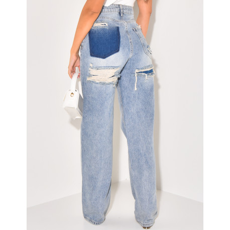 High-waisted stretchy jeans with destroy effect