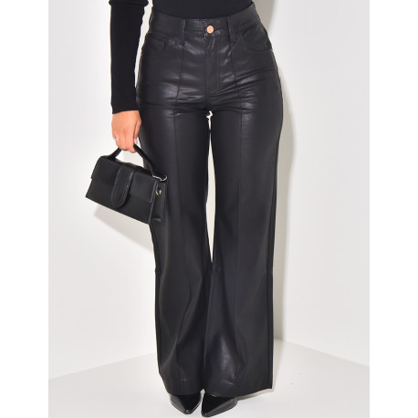 Imitation leather straight-leg trousers