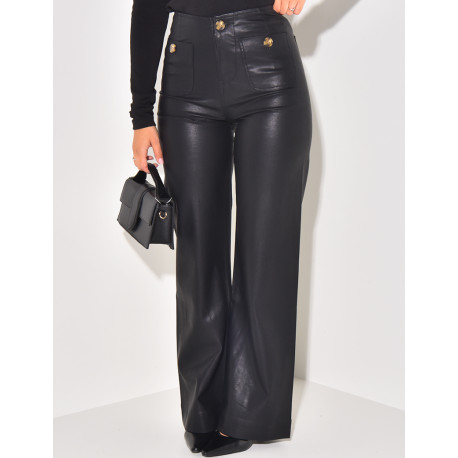 Stretchy faux flare trousers with buttoned pockets