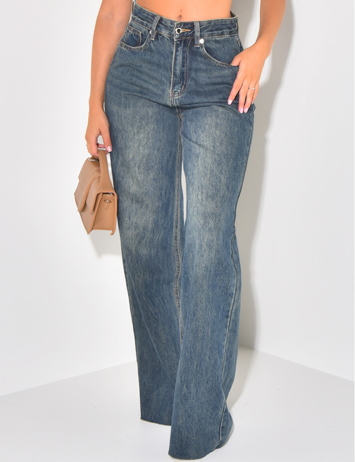 Vintage-effect washed straight jeans