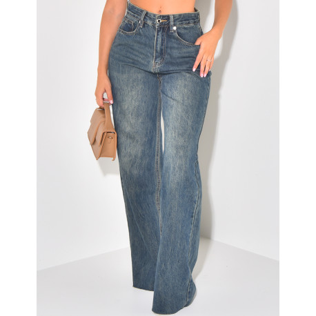 Vintage-effect washed straight jeans