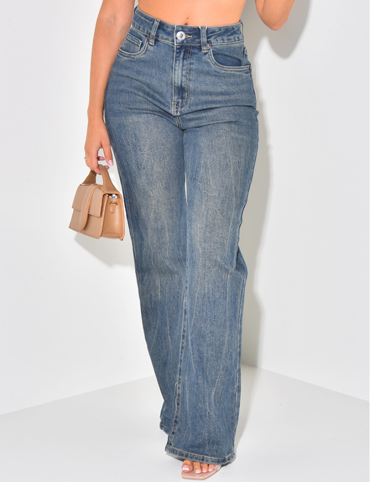 Washed stretchy straight-leg jeans