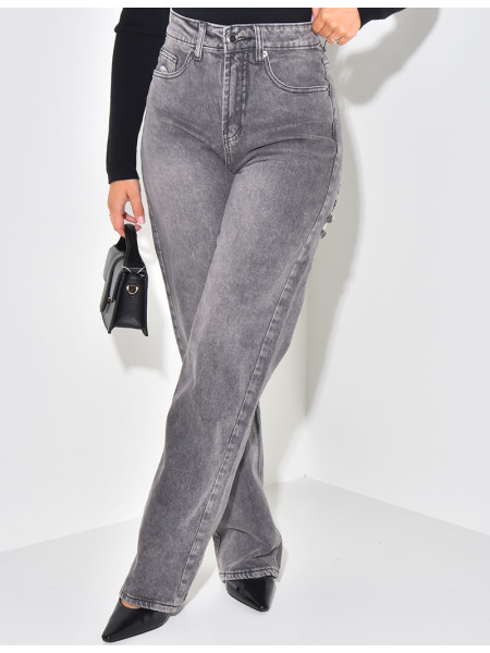 Jean taille haute split slim sale