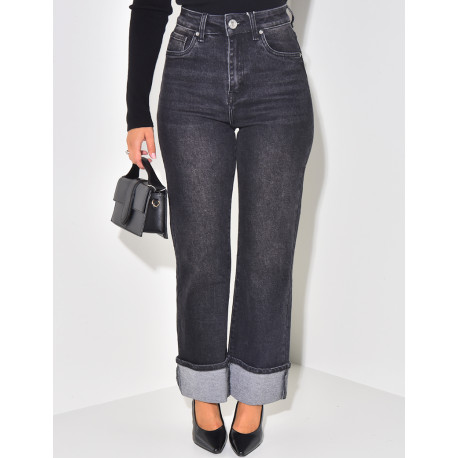 Washed grey stretchy jeans with cuffs