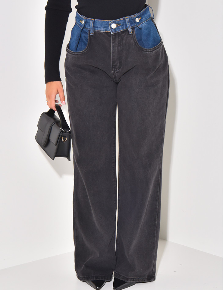 Straight-leg jeans with contrasting denim inserts