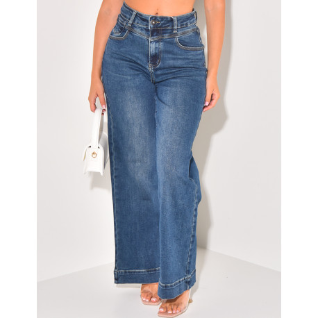 Washed stretchy straight fit high waist jeans