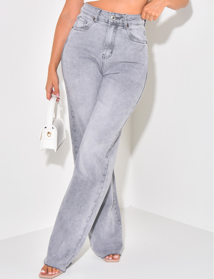 Jeans coupe droite stretchy gris délavé