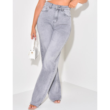 Jeans coupe droite stretchy gris délavé