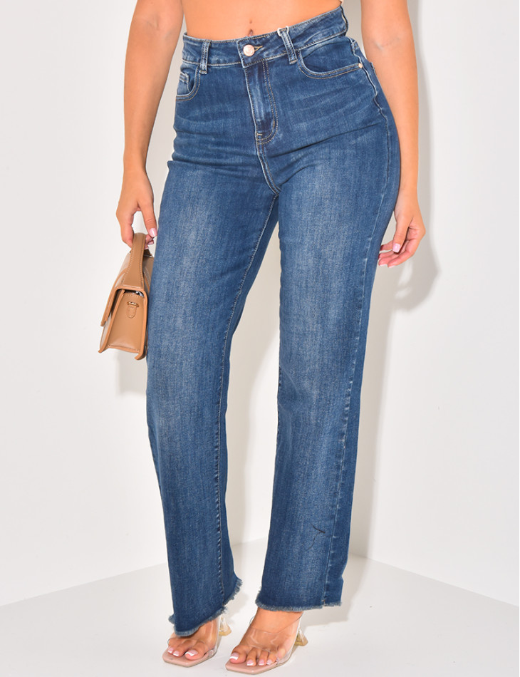 Stretchy high-waisted straight-leg jeans