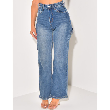 Jeans stretchy bleu délavé à poches cargo