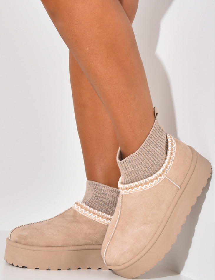 Suede ankle boots with fur flap