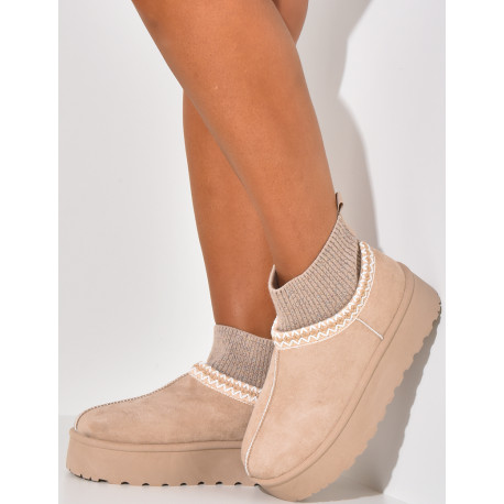 Suede ankle boots with fur flap