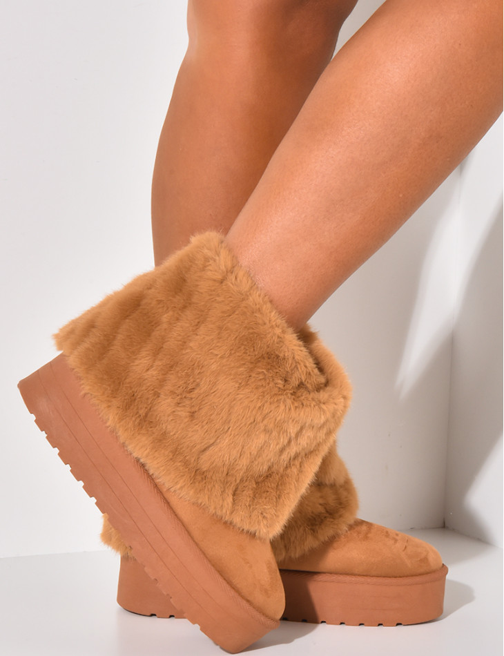 Suede ankle boots with fur flap