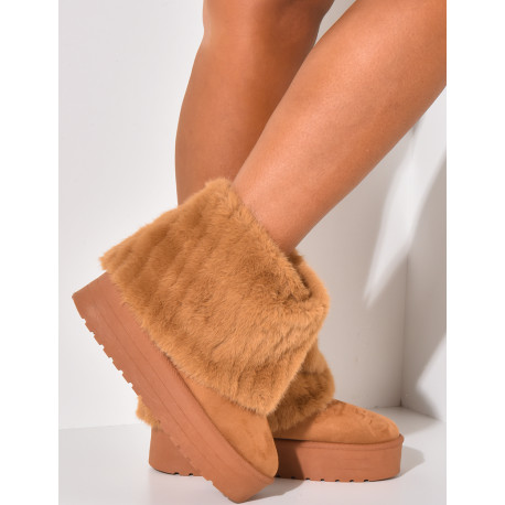 Suede ankle boots with fur flap