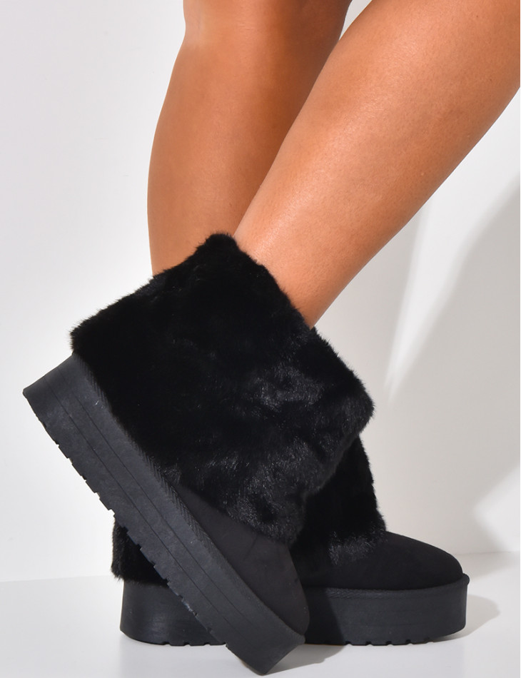 Suede ankle boots with fur flap