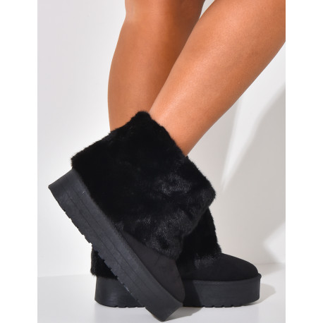 Suede ankle boots with fur flap