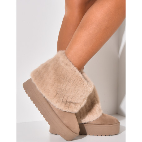 Suede ankle boots with fur flap