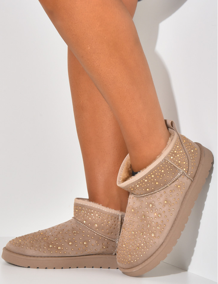 Suede ankle boots lined with rhinestones