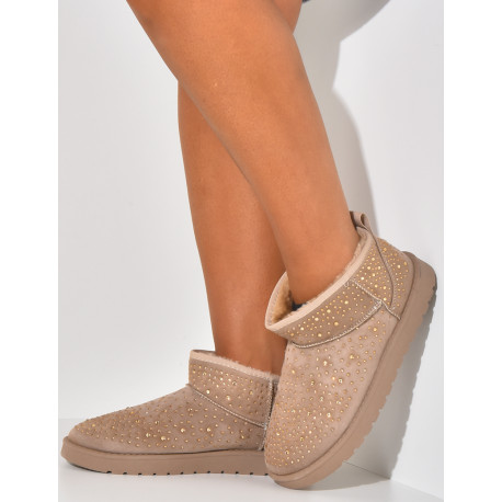 Suede ankle boots lined with rhinestones