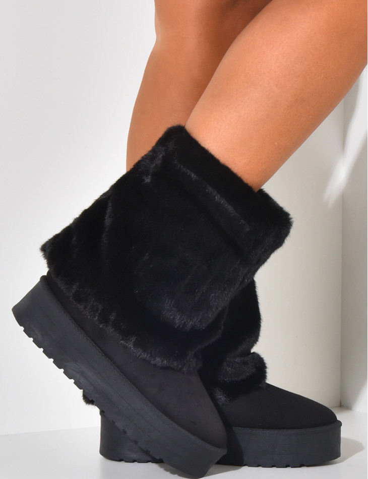 Suede ankle boots with fur flap