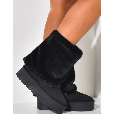 Suede ankle boots with fur flap