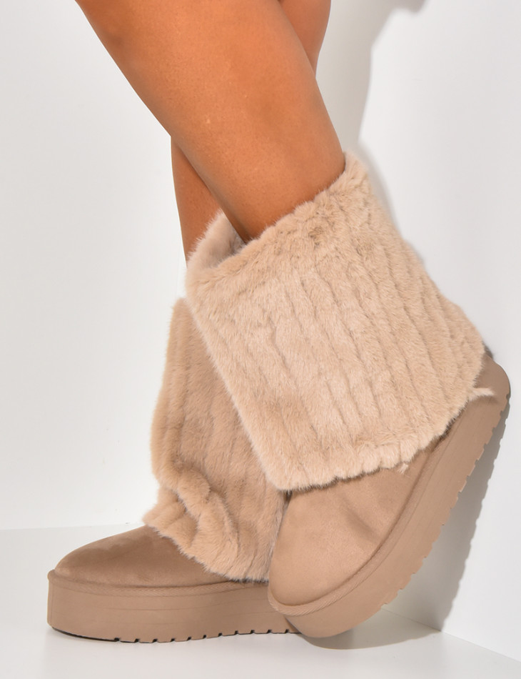 Suede ankle boots with fur flap