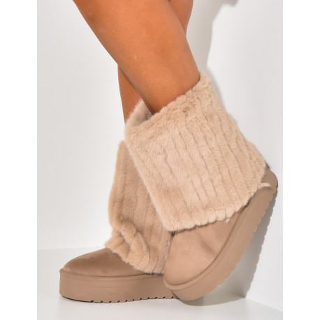 Suede ankle boots with fur flap