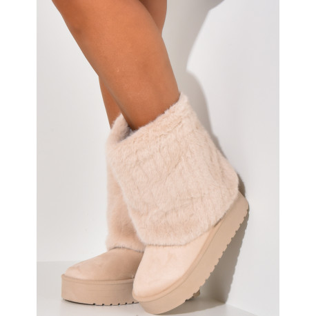 Suede ankle boots with fur flap