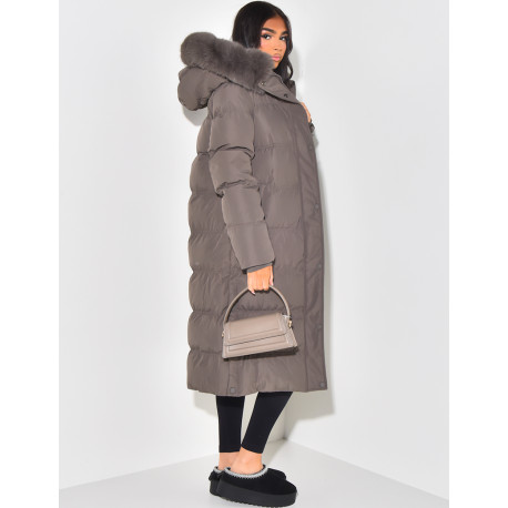 Long down jacket with fur hood