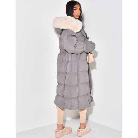 Long down jacket with fur hood