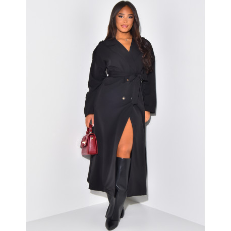 Very long flowing trench coat to tie at the waist