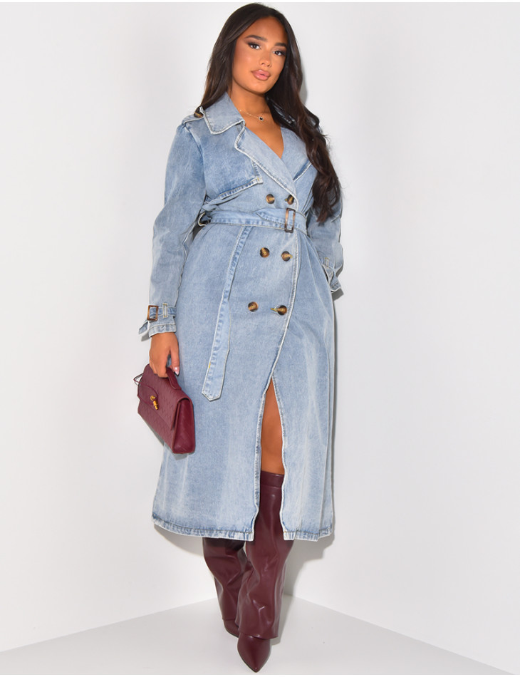 Trench oversize en jeans à nouer