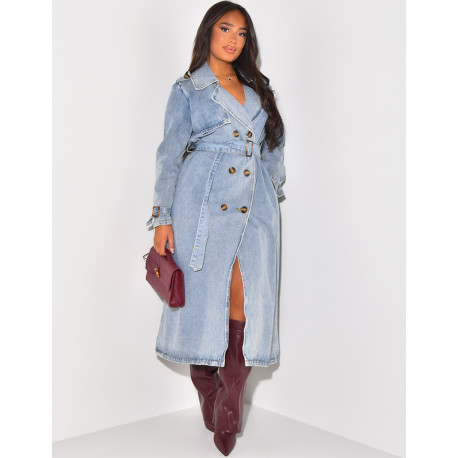 Trench oversize en jeans à nouer