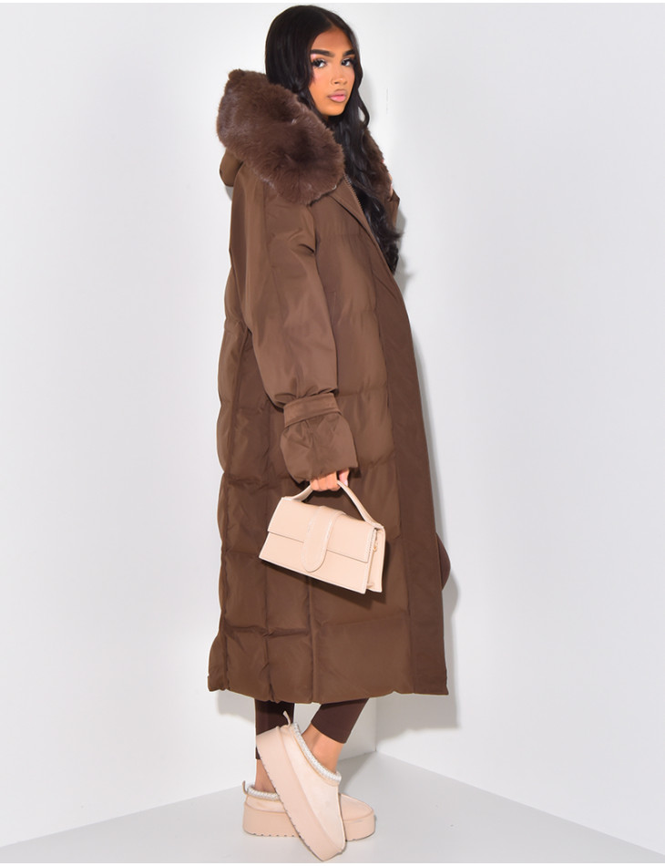 Long padded jack with faux fur lined hood