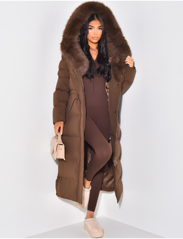 Long down jacket with faux fur hotsell