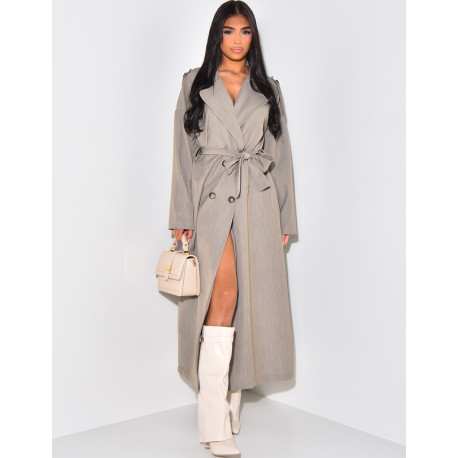 Very long flowing trench coat to tie at the waist