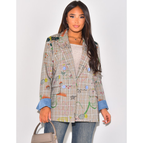 Oversize-Blazer mit Karos & gemusterten Motiven.