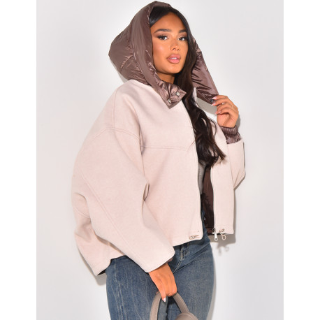 Oversized felt jacket with quilted collar and hood