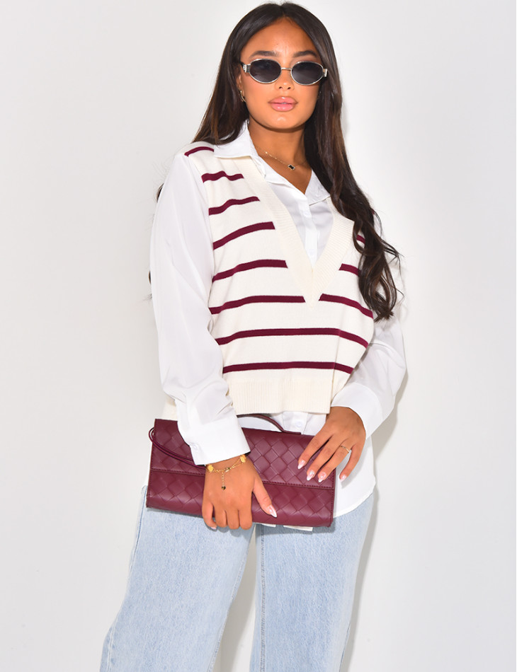 Striped sleeveless jumper with shirt lining