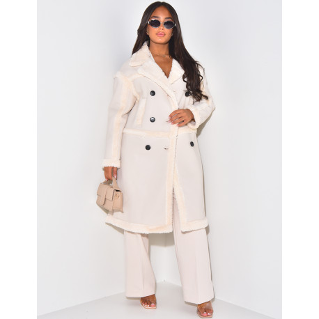 Faux leather coat with faux fur lining