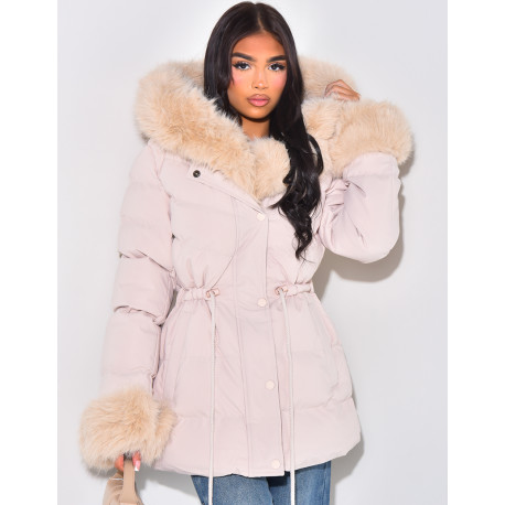 Short down jacket with fur hood