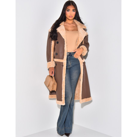 Faux leather coat with faux fur lining