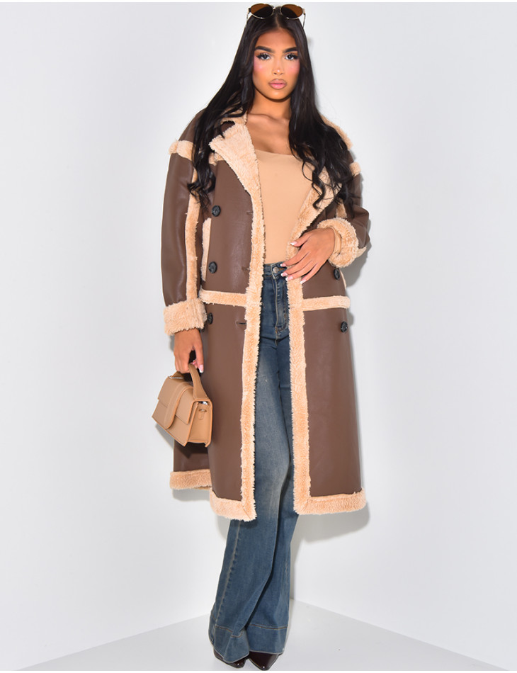 Long suede coat with fur lining on sale